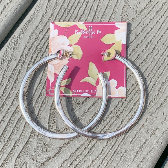 Isabella m Boston Sterling Silver Hammered Hoops - Picture 2 of 4